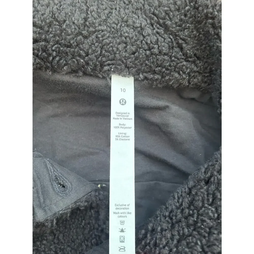 Lululemon Textured Fleece Jacket Women's 10 Black Sherpa Deep Pile BZ